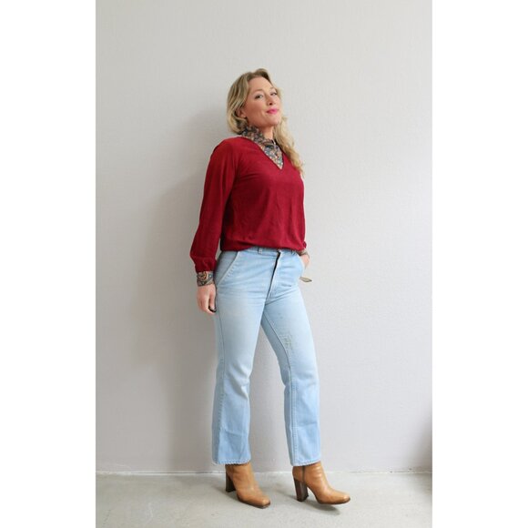 Vintage, Deadstock 1970's Cranberry Ruffle Blouse ~ Women's Small, Medium, Large - Picture 8 of 9